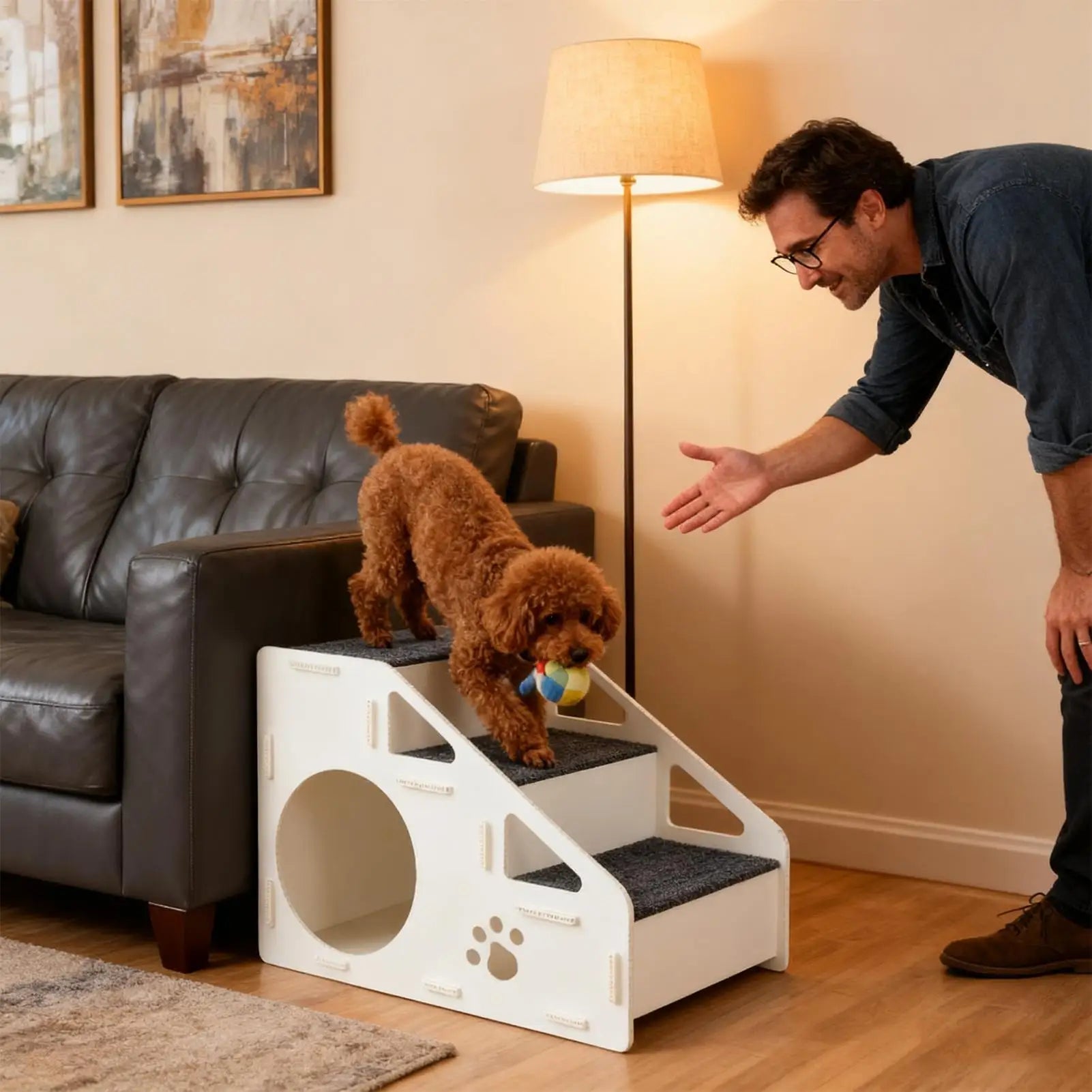 Pet Steps Non Slip Stairs for Small Medium Large Dogs Cats to Climb High Bed Sofa Couch with Storage Removable Washable Cover