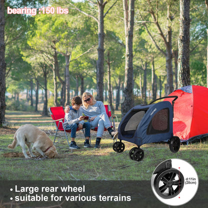 Heavy Duty Dog Stroller for Large Dogs up to 120 lbs, Foldable Pet Wagon with 360° Wheels, All-Round Ventilation, Front &amp; Rear Z