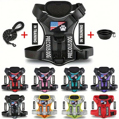 Service Dog Harness &amp; Leash Set with 1pc Folding Bowl Reflective Adjustable Dog Vest Harness Soft Oxford Pet Harness For Small M