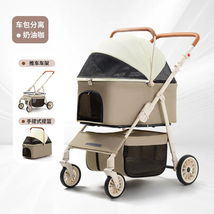3-in-1 Pet Stroller for Cats &amp; Dogs Detachable Carrier  Storage Basket One-Hand Fold &amp; 4-Wheel Brakes  cat carrier dog carrier