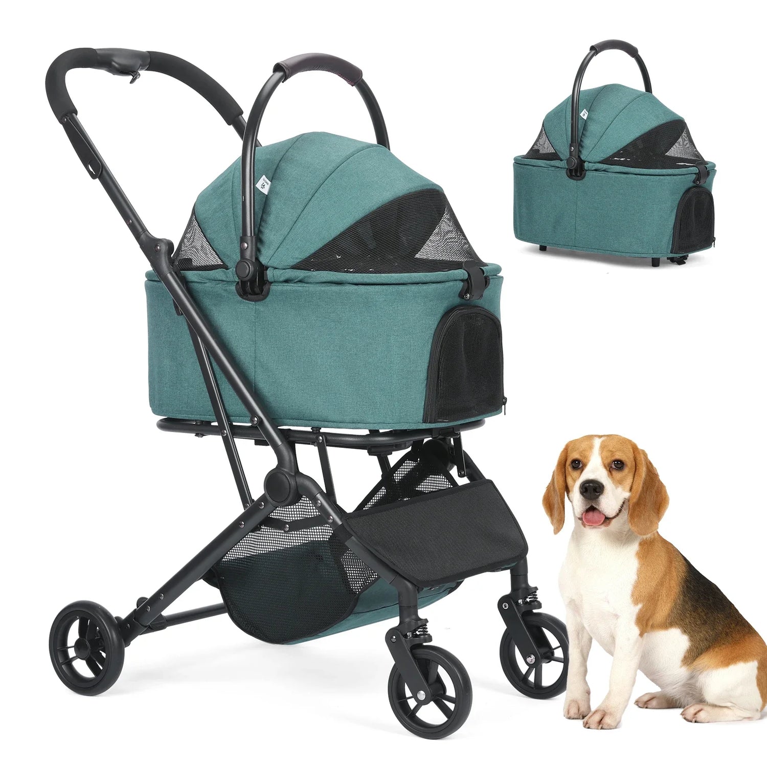 3 in 1 Dog Stroller, Upgraded Frame, Up to 44lbs Pet Stroller with Dog Poop Bags &amp; Dispenser, Zipperless Entry, Storage Basket &amp;