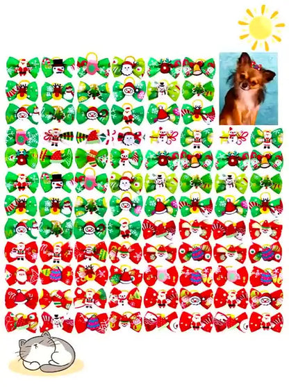 Pet Christmas Bows Dog Hair Accessories Leather Band Headdress Cat Puppy Grooming Decoration Bows Holiday Party Pet Supplies