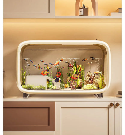 Creative fish tank transparent with lid aquarium desktop ecological goldfish tank living room decoration landscaping ornamental