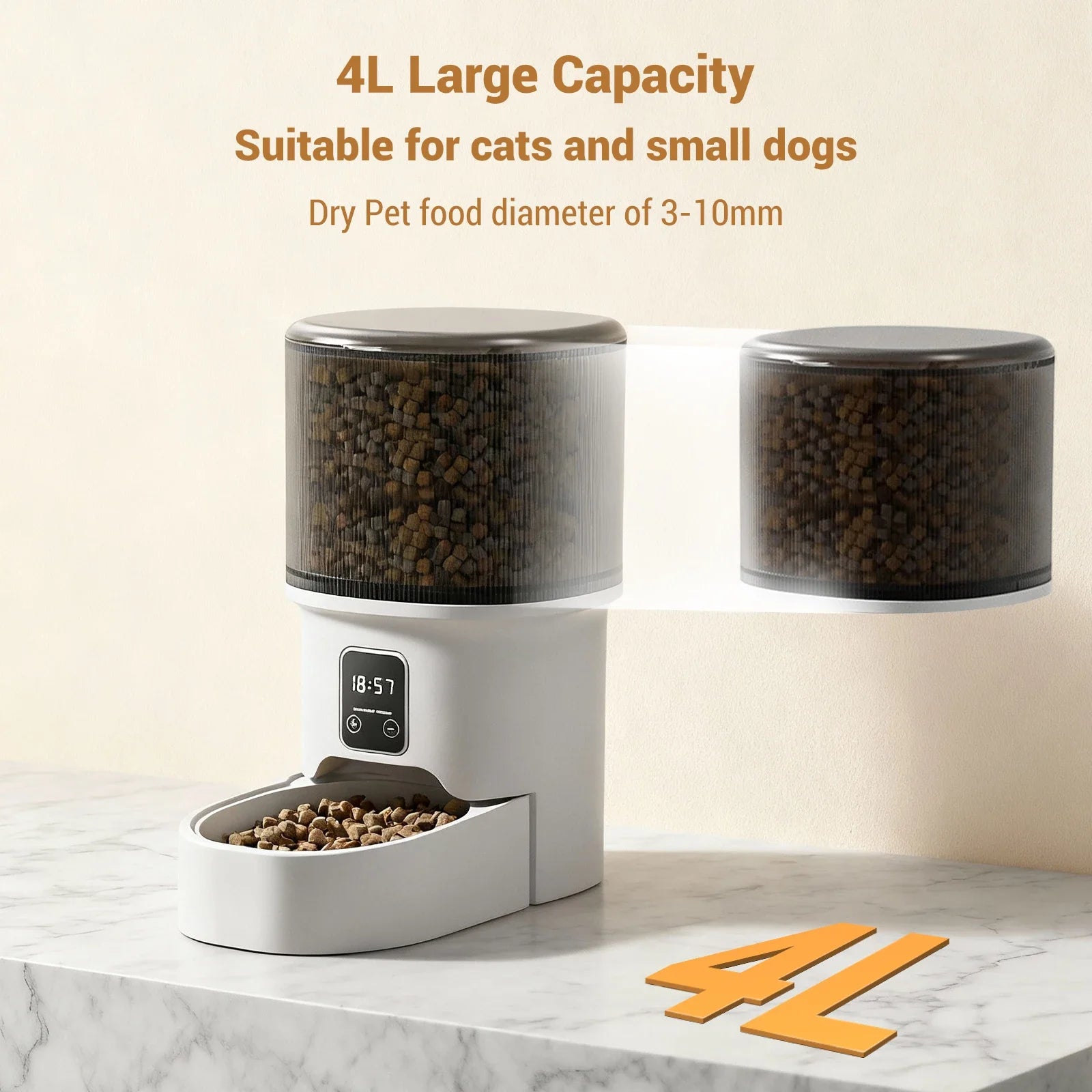4L Automatic Cat Feeder with Timer Portion Control 1-6 Meals Per Day Button Control for Cats &amp; Small Dogs Supplies