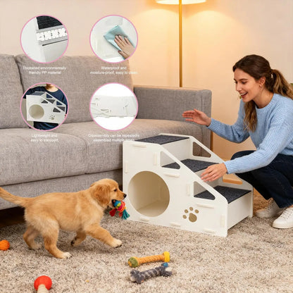 Pet Steps Non Slip Stairs for Small Medium Large Dogs Cats to Climb High Bed Sofa Couch with Storage Removable Washable Cover