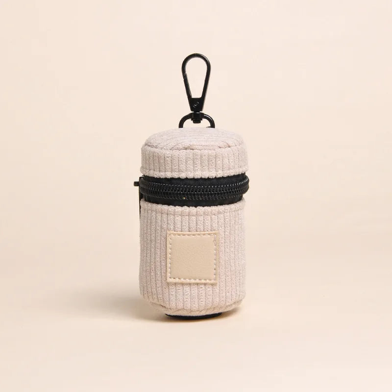 Corduroy Dog Poop Bag Holder with Carabiner, Portable Zipper Pet Waste Bag Dispenser for Outdoor Walking