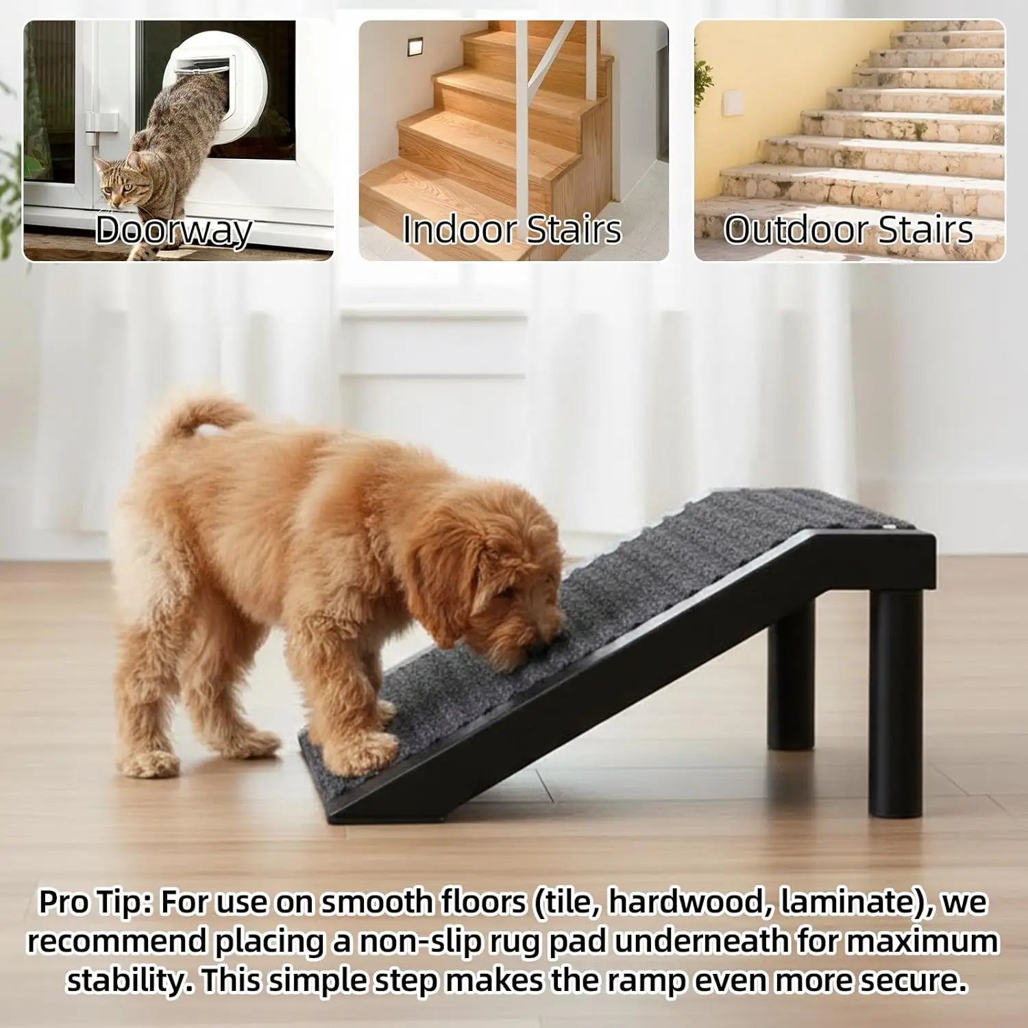 Dog Ramp for Stairs – Non-Slip Pet Steps with Locked-in Carpet &amp; Iron Frame, Helps Senior Dogs &amp; Small Breeds Climb Safely (2-Pa