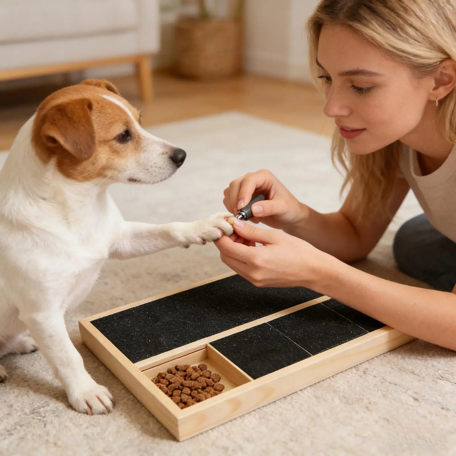 Interactive Dog Scratch Board Nail Filing Grinder Pad with Treat Compartment Self-Grooming Toy for Indoor Dogs Living Room