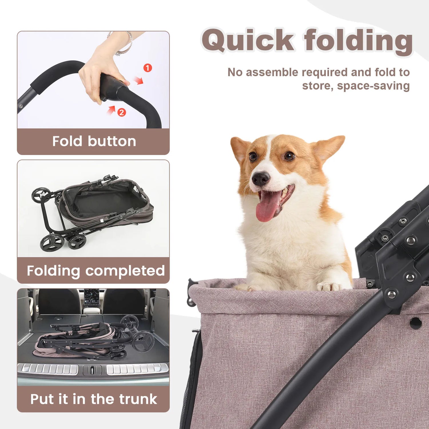 Foldable Dog Stroller Portable Dog Buggy 4 Wheel Pet Stroller Pushchair Travel Carriage Stroller Cart with Fashion  bag