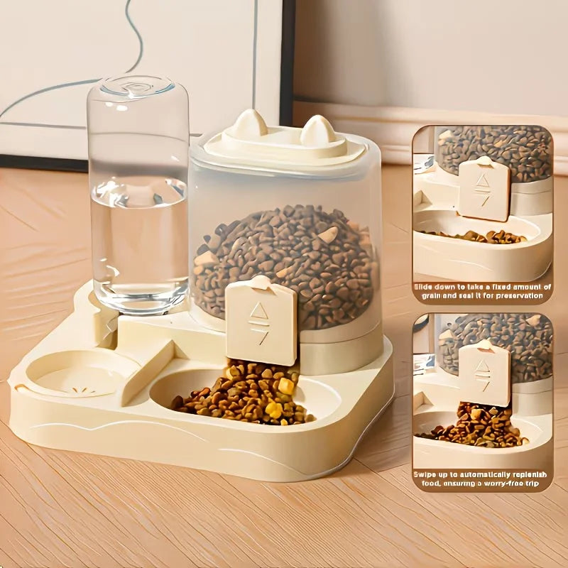 2-in-1 Large Pet Feeder &amp; Water Dispenser, Dry Wet Separation, Durable Plastic, Transparent, No Battery, For Cats Dogs Travel