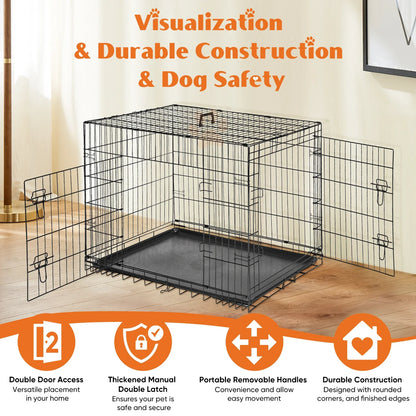 JHK Double Door Folding Dog Cage With Leakproof Pan