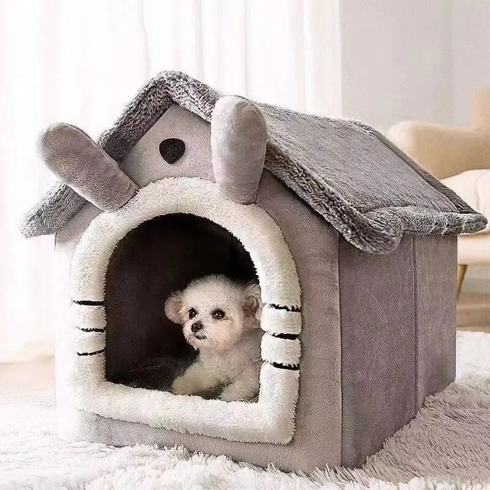 House Style Pet Bed for Small Dogs &amp; Cats - All Season Removable Washable Dog House Winter Warm Teddy Bed Pet Supplies