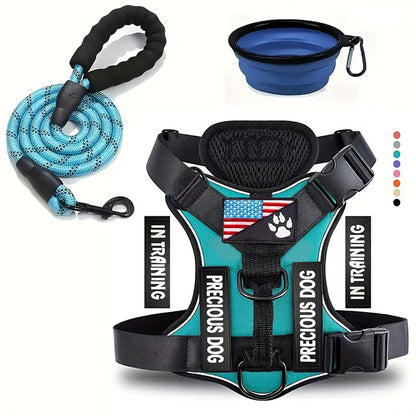 Service Dog Harness &amp; Leash Set with 1pc Folding Bowl Reflective Adjustable Dog Vest Harness Soft Oxford Pet Harness For Small M
