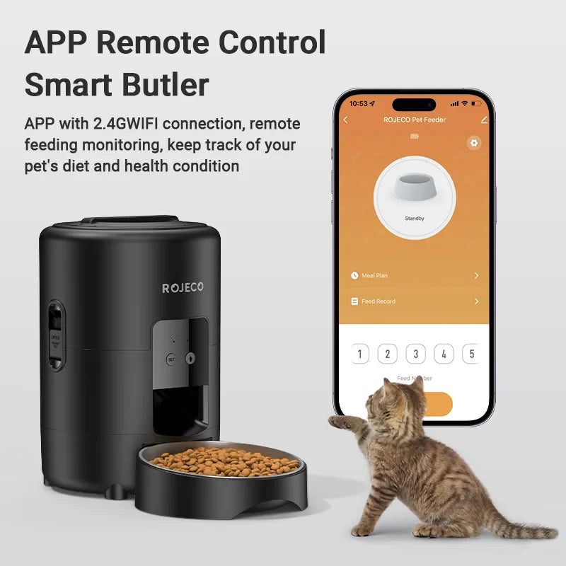 ROJECO 2L Automatic Pet Feeder | Smart WiFi Cat &amp; Dog Food Dispenser
