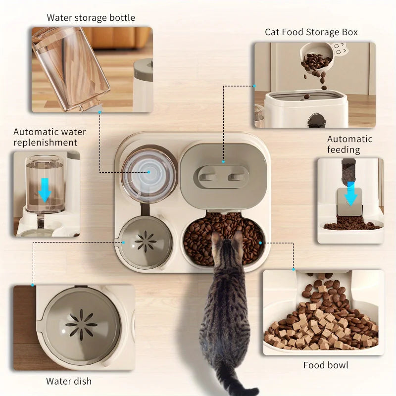 Automatic Cat &amp; Dog Feeder Bowl with Water Fountain | Spill-Proof Pet Feeder