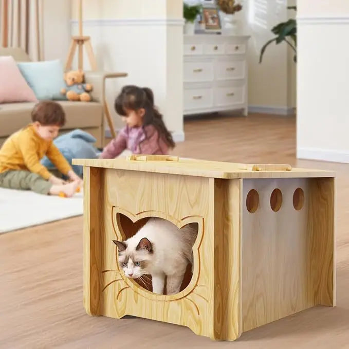 Solid Wood Cat Nest Doghouse Furniture Integrated Pet Nest Cat Scratching Board Cat Villa Winter Warm Summer Cool Pet Wooden Hou