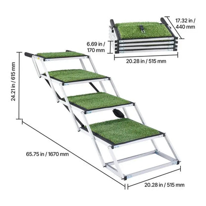 Dog Stairs for Car, 4 Steps Extra Wide Foldable Dog Ramp for Large Dogs with Non-Slip Surface, Portable Lightweight Pet Stairs Ladder for Car, SUV, Truck, High Bed, Sofa, Support up to 200 lbs