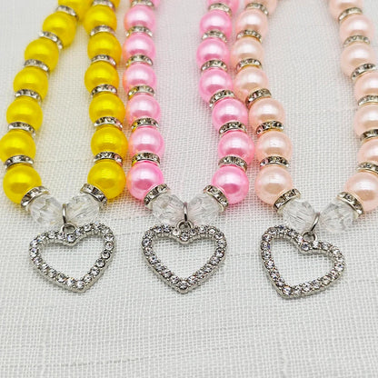New Cute Pet Pearl Necklace with Heart-shaped Rhinestone Pendant Adjustable Cat Dog Collar Jewelry For Small Pets 8 Colors