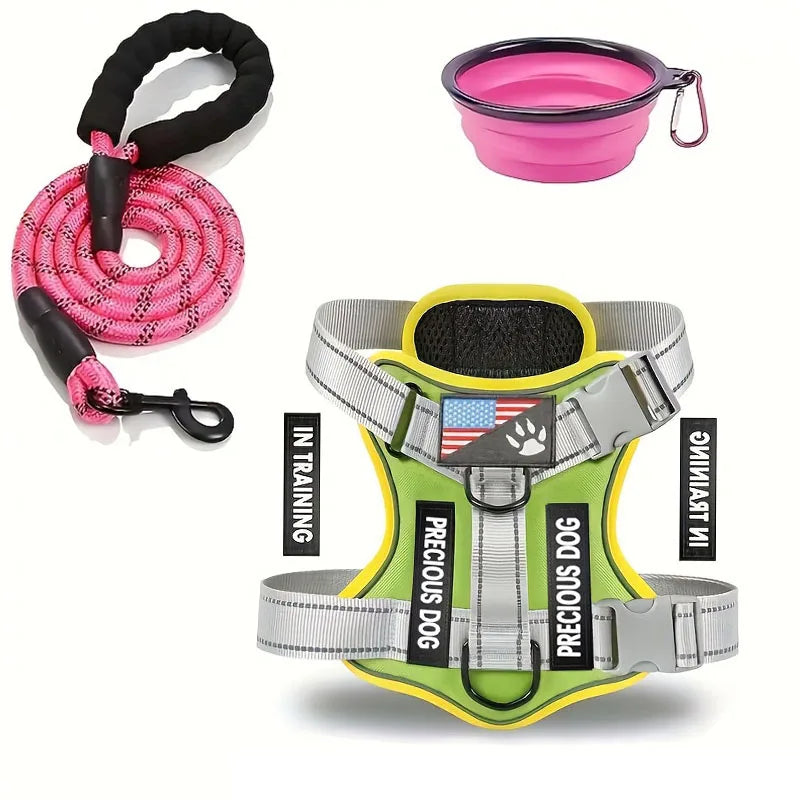 Service Dog Harness &amp; Leash Set with 1pc Folding Bowl Reflective Adjustable Dog Vest Harness Soft Oxford Pet Harness For Small M
