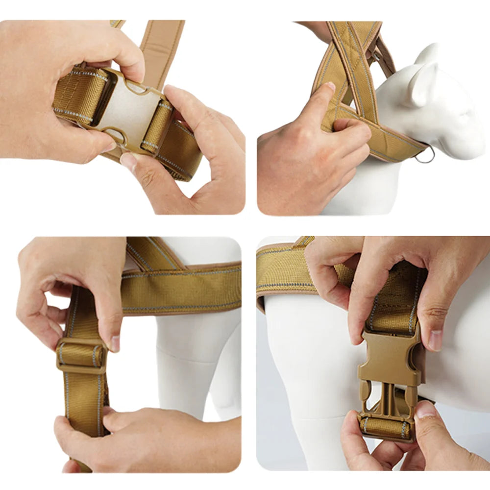 Tactical Anti-Pull Dog Harness - 1000D Nylon Adjustable for Large Dogs, Outdoor Training Vest with Handle &amp; Reflective