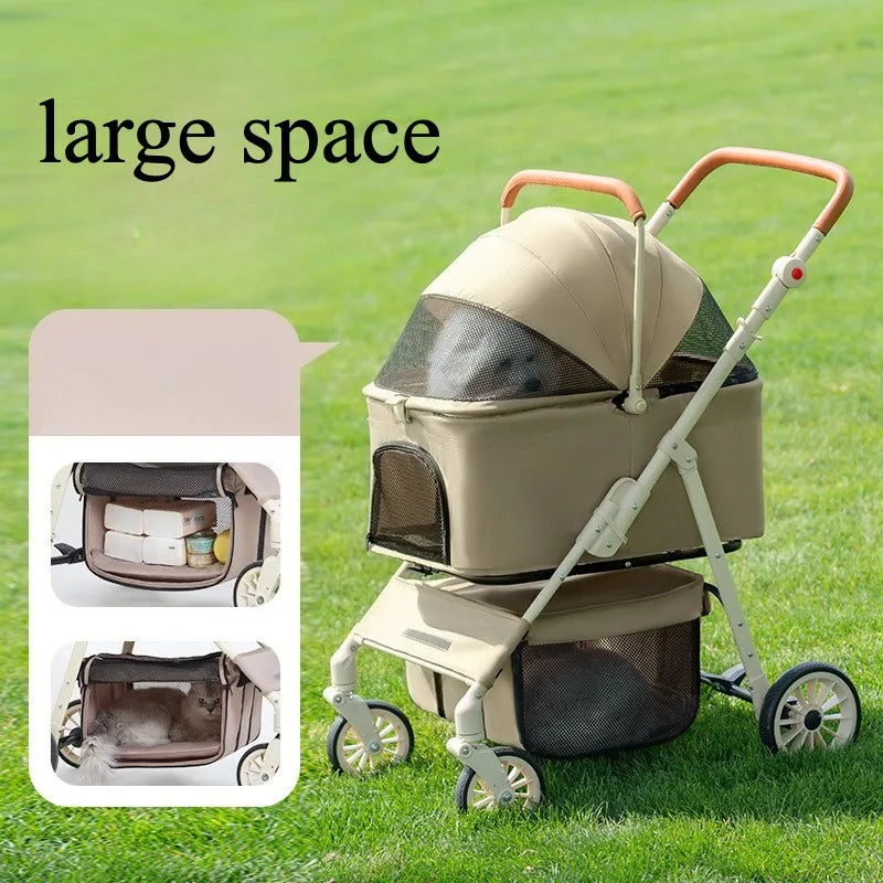 3-in-1 Pet Stroller for Cats &amp; Dogs Detachable Carrier  Storage Basket One-Hand Fold &amp; 4-Wheel Brakes  cat carrier dog carrier