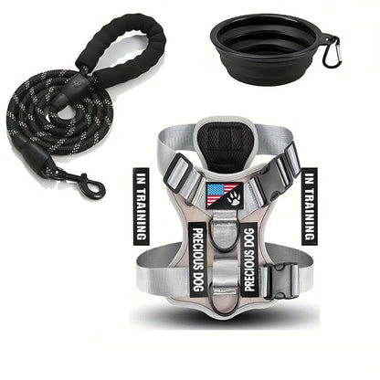 Service Dog Harness &amp; Leash Set with 1pc Folding Bowl Reflective Adjustable Dog Vest Harness Soft Oxford Pet Harness For Small M