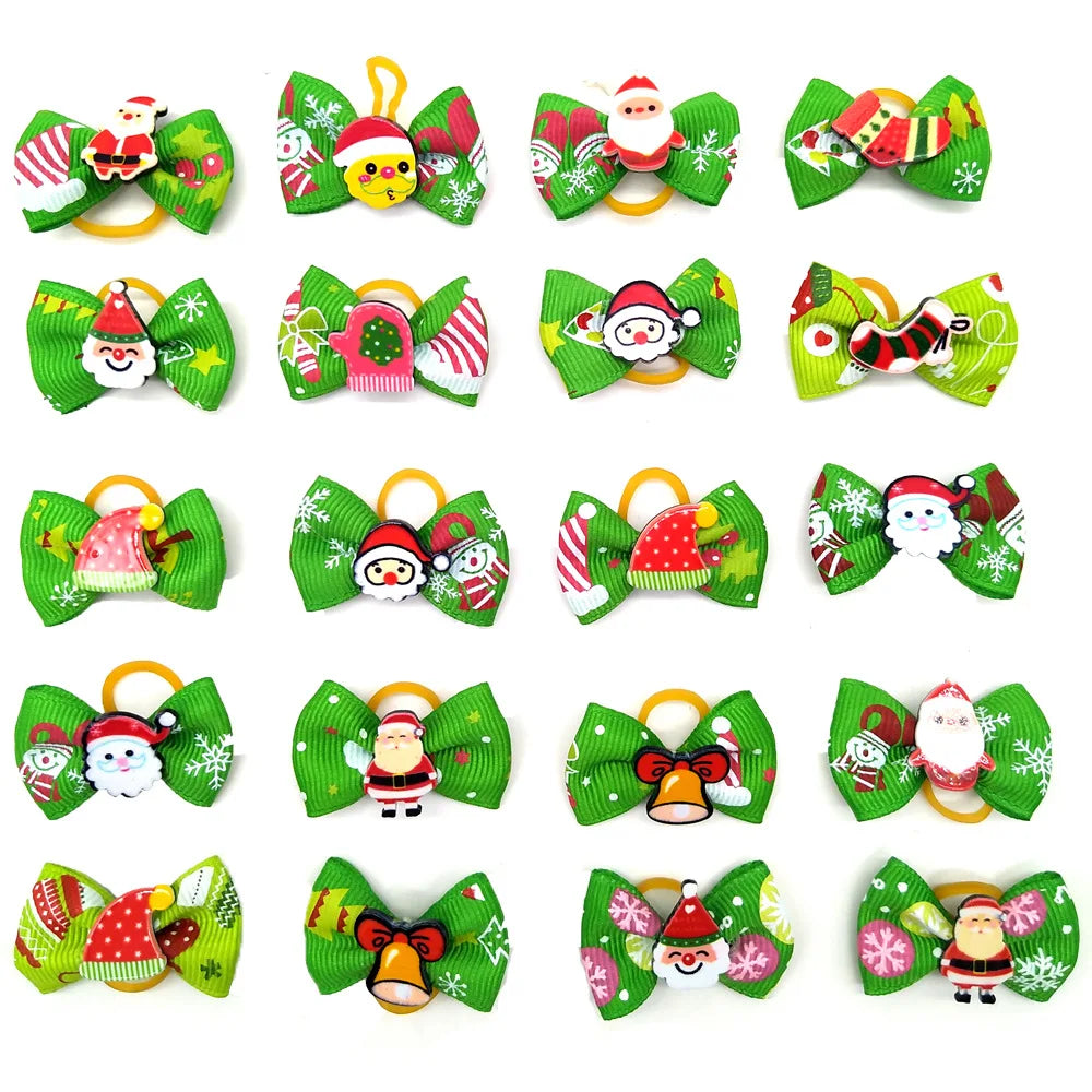 Pet Christmas Bows Dog Hair Accessories Leather Band Headdress Cat Puppy Grooming Decoration Bows Holiday Party Pet Supplies