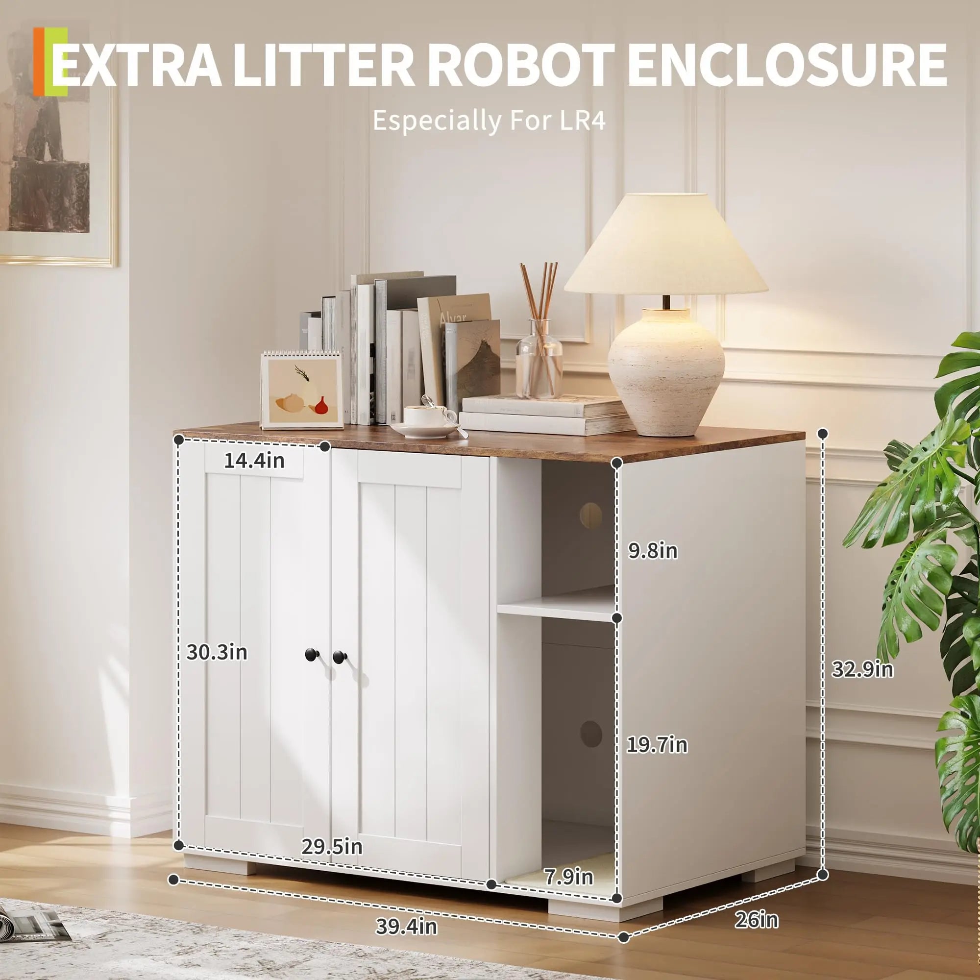 Cat Litter Enclosure For Litter Robot 3/4 Automatic Litter Box Dog-Proof Shelf Power Outlet Litter Collector Easy Assembly