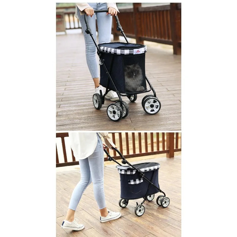 Folding Pet Stroller Cabin with Top Mesh Doo for Dogs and Cats Shock Absorber Swivel Front Wheel,Rear Wheel with Foot Brakes