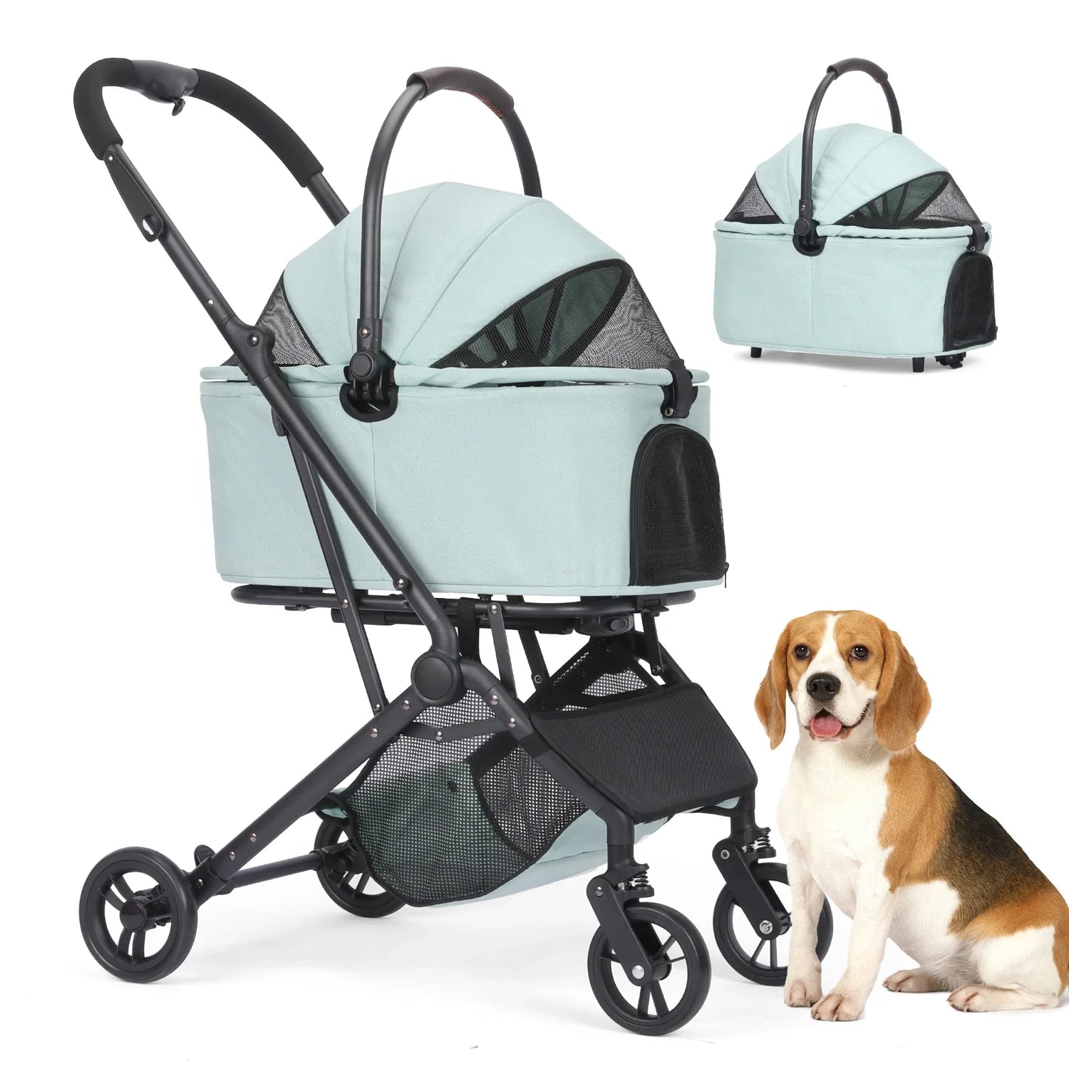 3 in 1 Dog Stroller, Upgraded Frame, Up to 44lbs Pet Stroller with Dog Poop Bags &amp; Dispenser, Zipperless Entry, Storage Basket &amp;