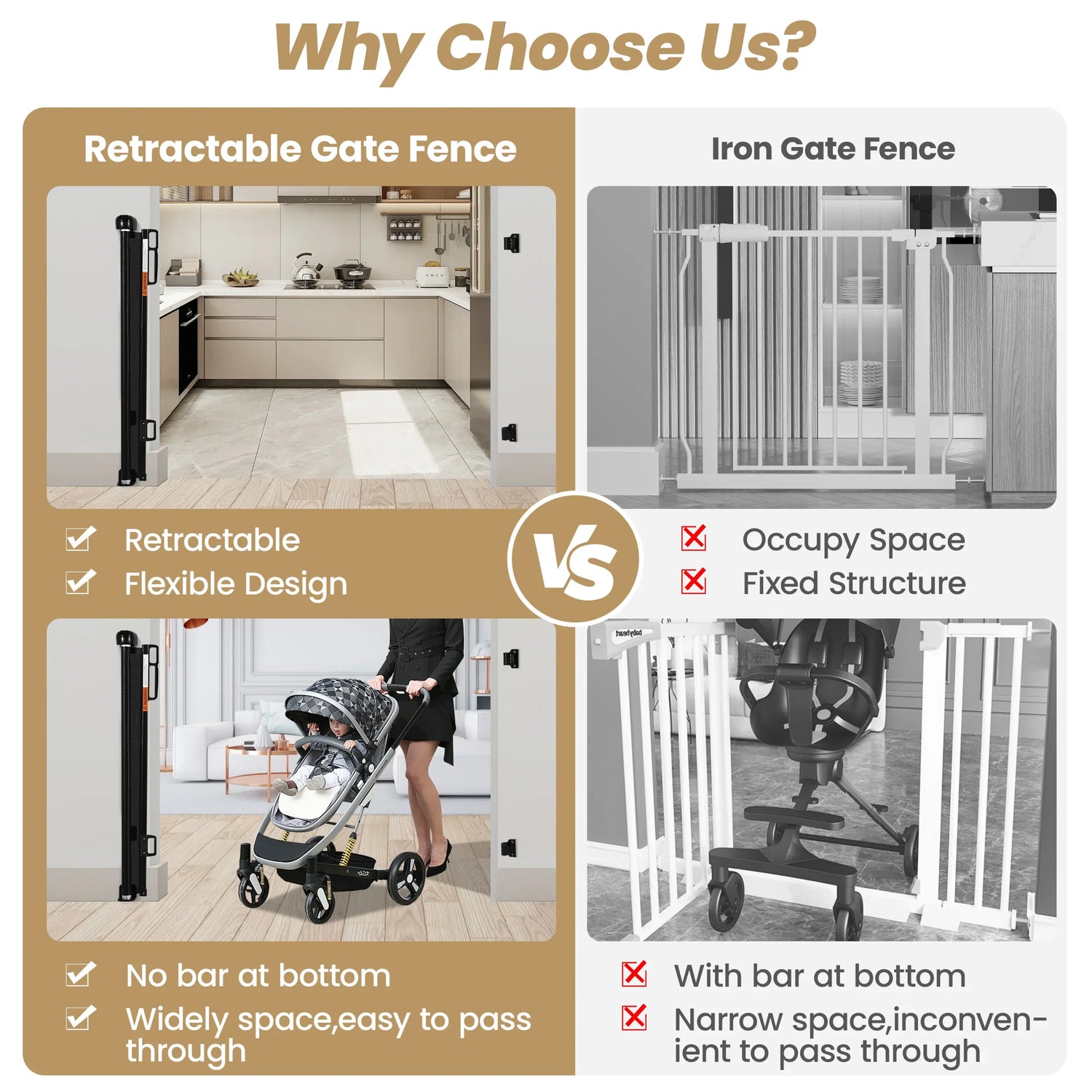 Retractable Baby Gate,HDJ 120inch Extra Wide Baby Safety Gate for Stairs,Doorways,Dog Gate Pet Gate for Indoor and Outdoor,Black