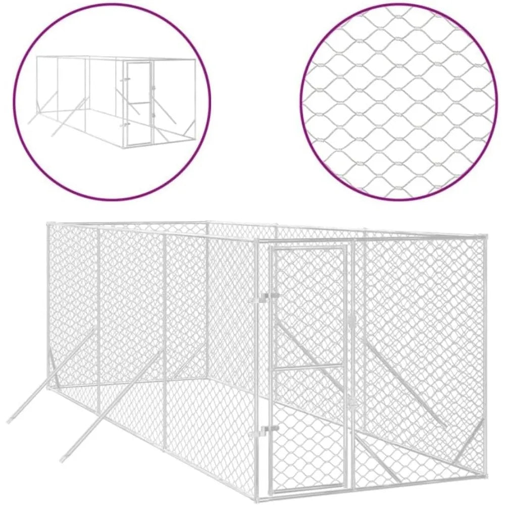 Outdoor Galvanized Steel Dog Kennel Cage And Run Enclosure