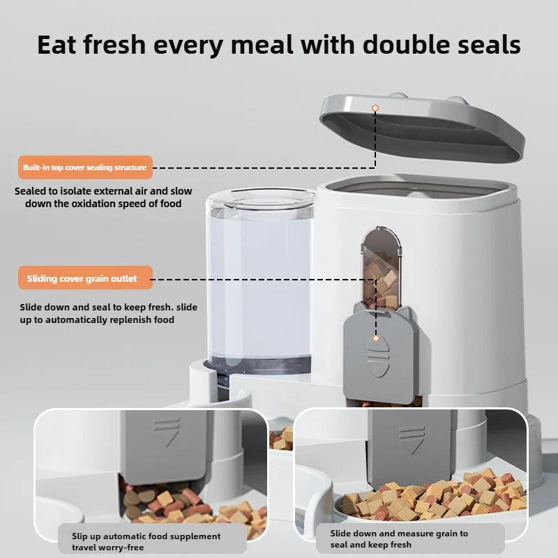 Automatic Cat &amp; Dog Feeder Bowl with Water Fountain | Spill-Proof Pet Feeder