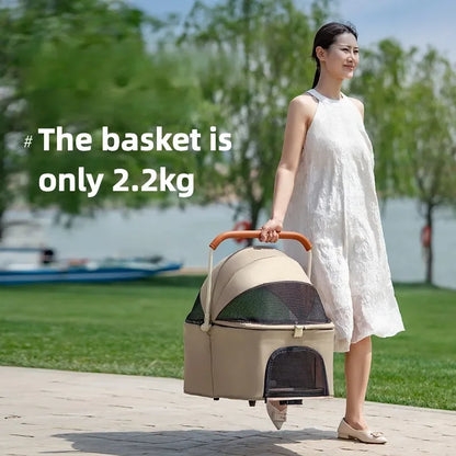 3-in-1 Pet Stroller for Cats &amp; Dogs Detachable Carrier  Storage Basket One-Hand Fold &amp; 4-Wheel Brakes  cat carrier dog carrier