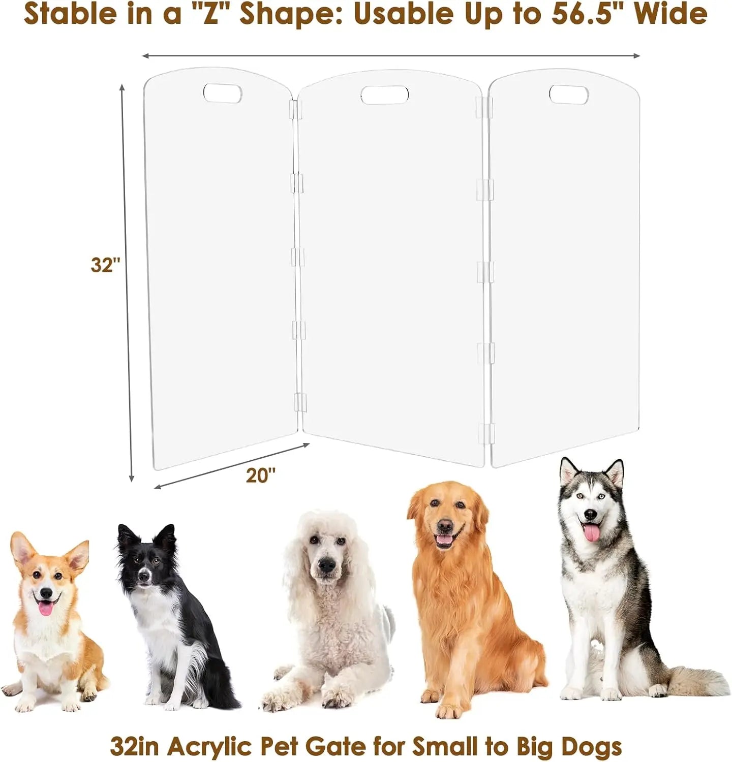 Clear Acrylic Pet Gate - 32" Tall Folding Barrier for Doorways &amp; Stairs, Indoor Fence for Dogs &amp; Cats