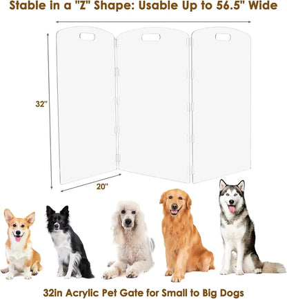 Clear Acrylic Pet Gate - 32" Tall Folding Barrier for Doorways &amp; Stairs, Indoor Fence for Dogs &amp; Cats