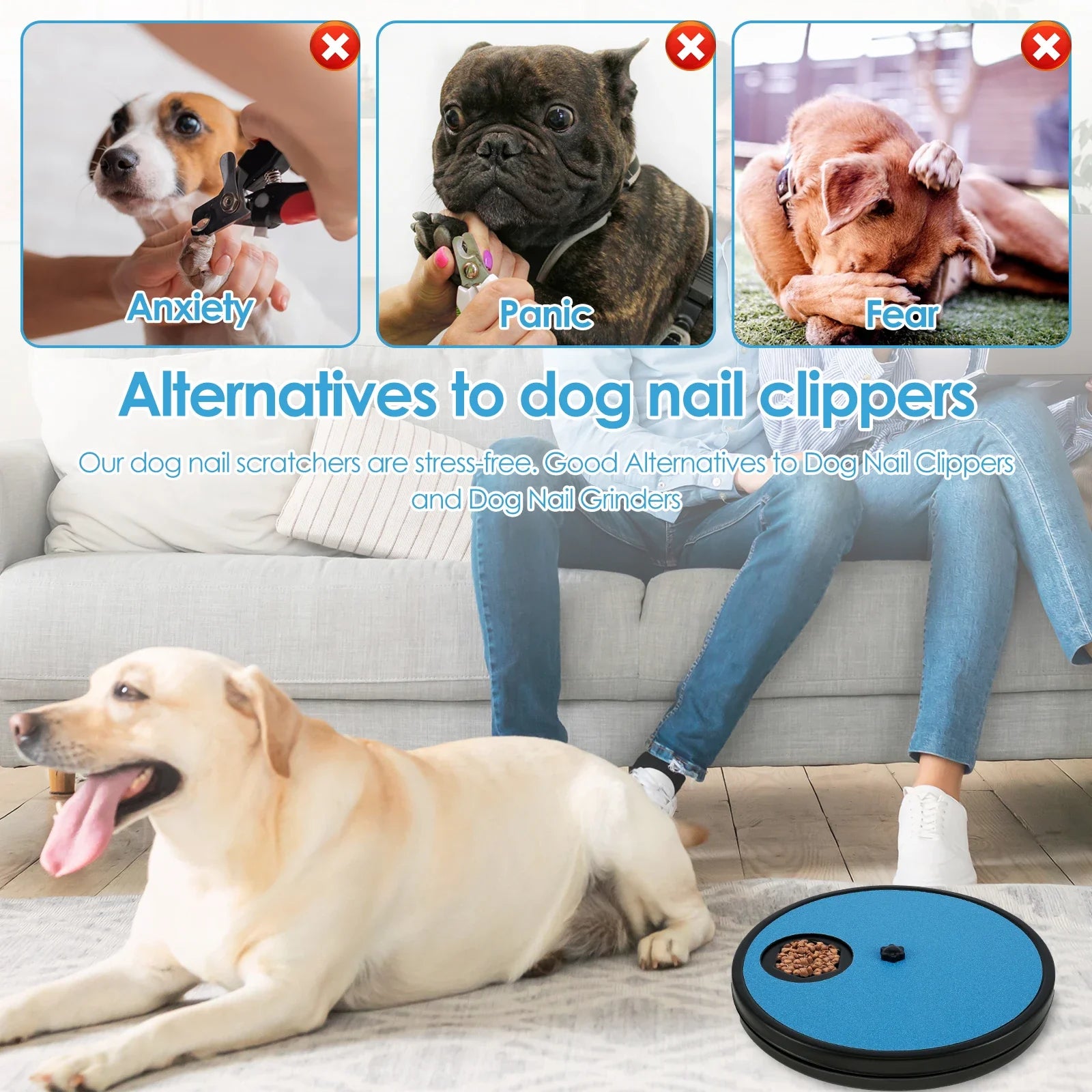 3-in-1 Multi-functional Dog Nail Scratch Pad for Nails Non-Slip Dog Scratch Board Interactive Dog Food Dispenser Plate for Dog