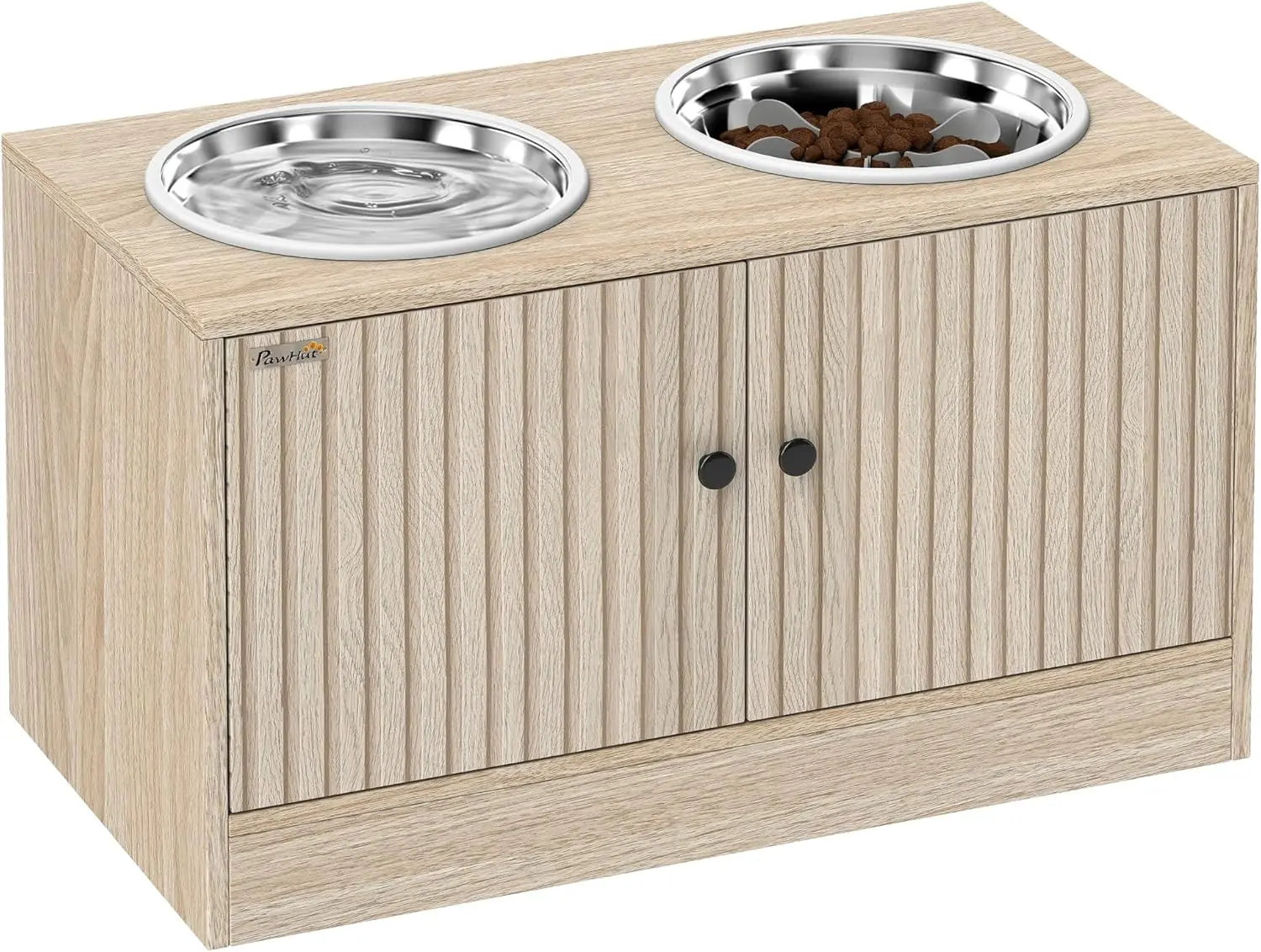 Elevated Dog Bowls with Storage Cabinet, Raised Dog Bowl Stand, Pet Feeding Station with Slow Feeder &amp; Non-Slip, for Large Pets