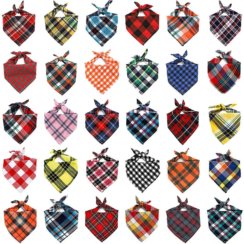 Plaid Cat Dog Bandana Pet Puppy Soft Cotton Bandanas Handkerchiefs Scarfs Triangular Bandages Accessories for Kittens Puppies