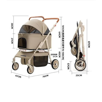 3-in-1 Pet Stroller for Cats &amp; Dogs Detachable Carrier  Storage Basket One-Hand Fold &amp; 4-Wheel Brakes  cat carrier dog carrier