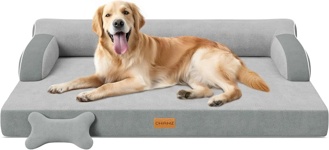Extra Large Orthopedic Dog Bed with Cooling Memory Foam, Washable Waterproof Cover and Nonslip Bottom, Light Grey