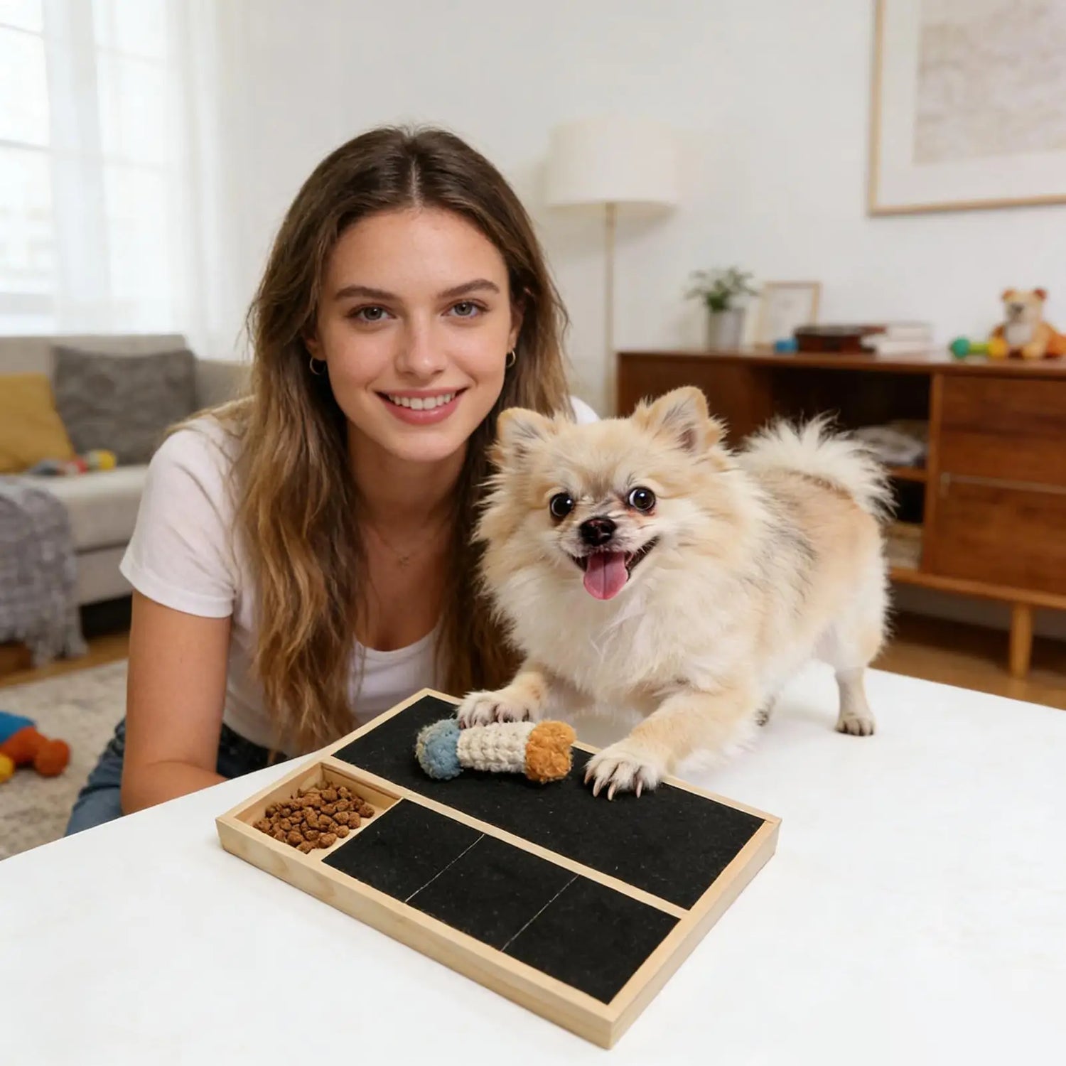 Interactive Dog Scratch Board Nail Filing Grinder Pad with Treat Compartment Self-Grooming Toy for Indoor Dogs Living Room