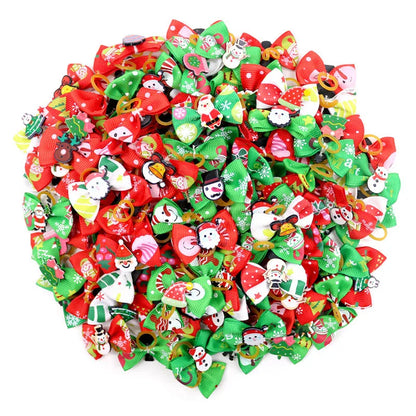 Pet Christmas Bows Dog Hair Accessories Leather Band Headdress Cat Puppy Grooming Decoration Bows Holiday Party Pet Supplies