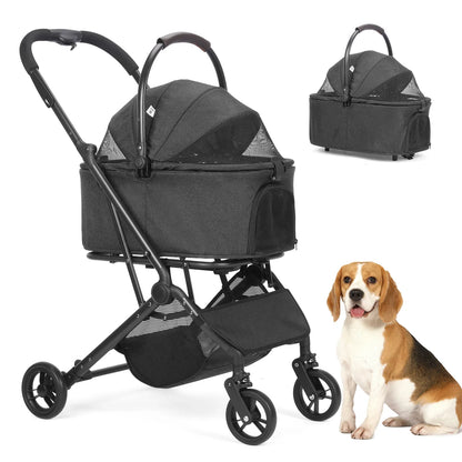 3 in 1 Dog Stroller, Upgraded Frame, Up to 44lbs Pet Stroller with Dog Poop Bags &amp; Dispenser, Zipperless Entry, Storage Basket &amp;