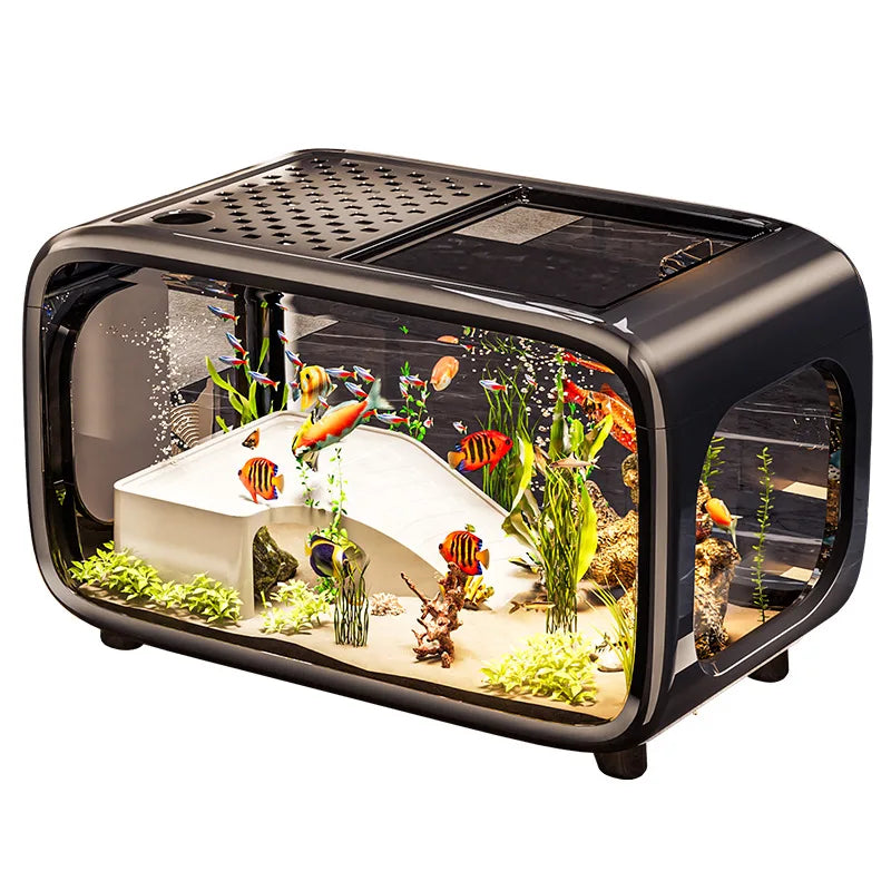 Creative fish tank transparent with lid aquarium desktop ecological goldfish tank living room decoration landscaping ornamental