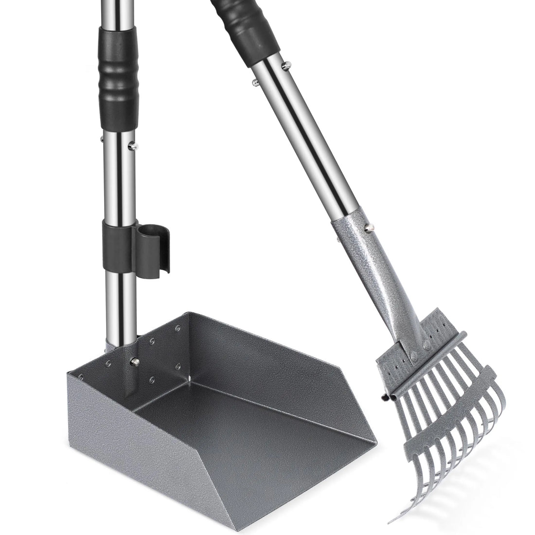 Dog Pooper Scooper and Rake Set with Stainless Handles
