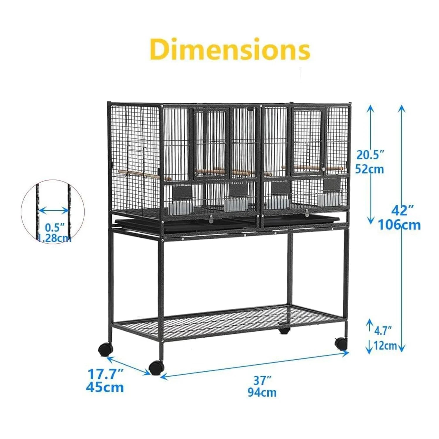 Breeding Flight Bird Cage with Detachable Rolling Stand Breeder Cage with Perches, Food Boxes, Slide-Out Tray and Storage Shelf