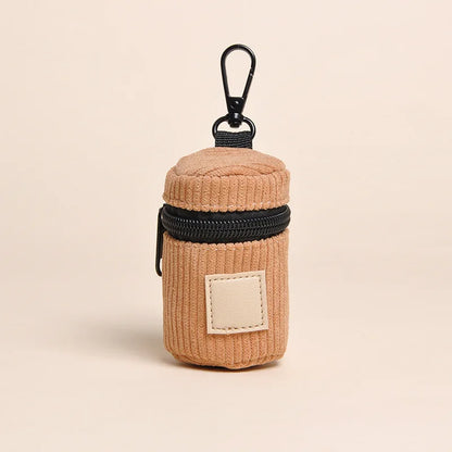 Corduroy Dog Poop Bag Holder with Carabiner, Portable Zipper Pet Waste Bag Dispenser for Outdoor Walking