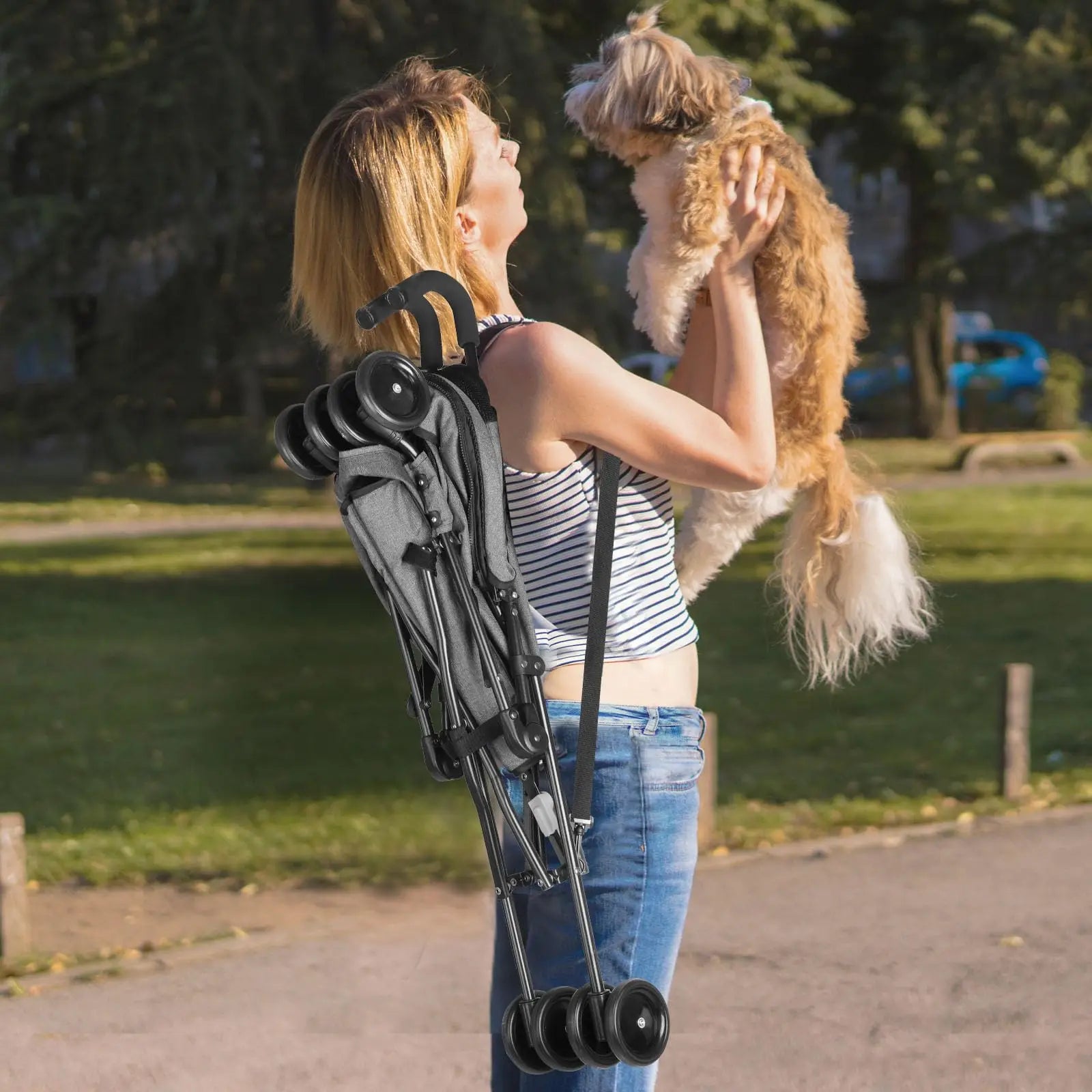 Travel Portable Dog Stroller, Pet Stroller for Small Puppy Dogs &amp; Cats, Up to 33 lbs, Dark Grey