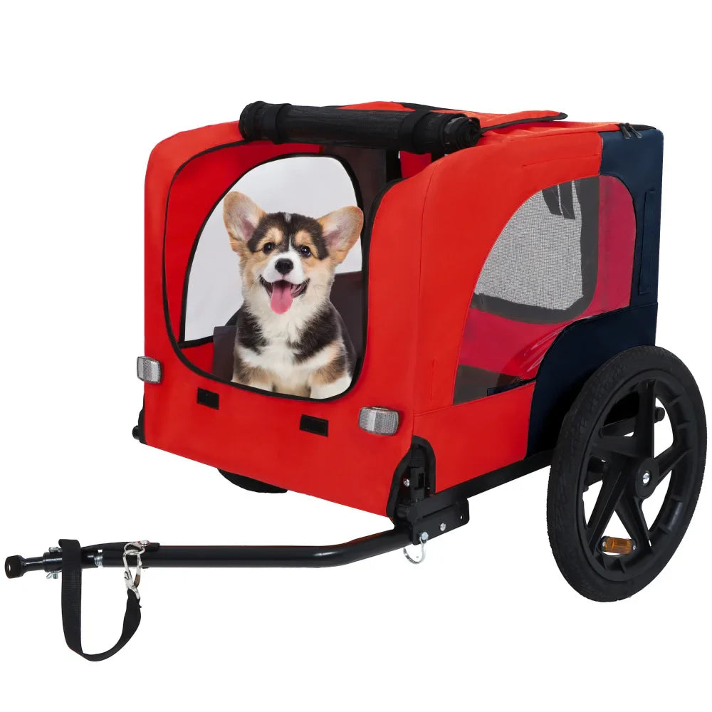Dog Bike Trailer Pet Cart for Bicycle Easy Folding Quick Release Wheels Non-Slip Floor Internal Leash Small Medium Pets